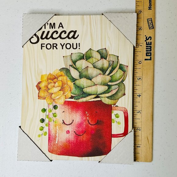 Succulent-Themed Canvas Art With "I'm A Succa For You!" Text & Red Mug Design - Picture 3 of 6